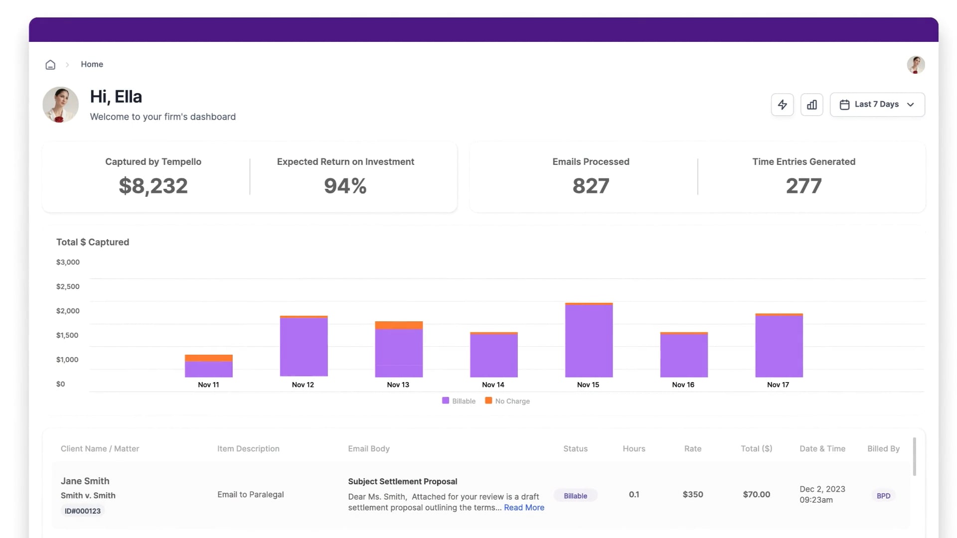 AI time tracking for legal teams for Tempello